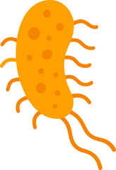Bright orange cartoon bacterium with round cell spots and multiple waving flagella, illustrated in a clean, flat vector style.