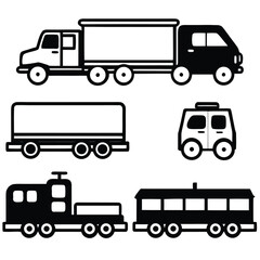 Diverse collection of transportation vehicle silhouettes for design projects