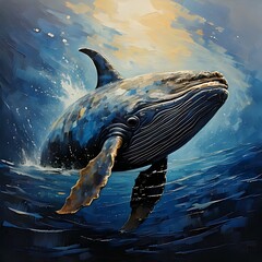 Whale breaching in vibrant underwater scene