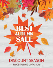 Best Autumn Sale Poster with Falling Leaves and Discount Offer