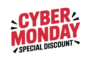Bold red and black text announces Cyber Monday special discount, perfect for online shopping promotions.