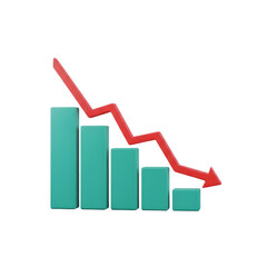 Bar Chart Graph Decline Red Arrow Isolated On Transparent Background