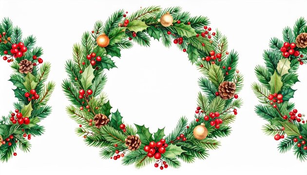 Retro christmas wreath watercolor great design for any purposes. Watercolor illustration. Invitation card design. Invitation banner design. frame. Festive holiday decoration creative