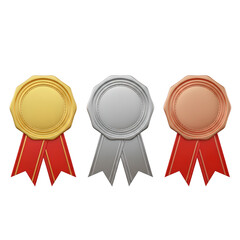 Medals Award Ribbons Gold Silver Bronze Set Isolated On Transparent Background