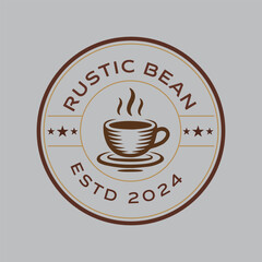 Vintage coffee badge logo with steaming cup retro circular vector