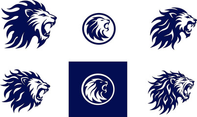 roaring lion head icon set in different styles, great for premium logos or packaging. © MuhammadSaqlain