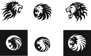 roaring lion vector icon set, excellent for powerful digital art or logo templates. © MuhammadSaqlain