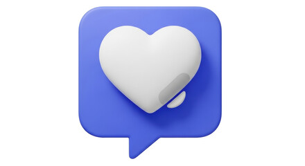 Isolated Message Balloon with White Heart in Blue Speech Bubble, Social Media Love Icon