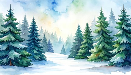 Fototapeta premium Beautiful christmas abstract fir tree with gifts hand drawn watercolor stock illustration. Festive xmas evergreen present art watercolor painting card.