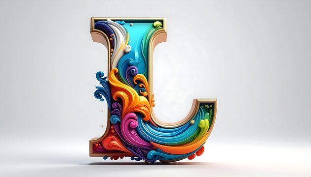 Decorative uppercase letter "L" rendered with vibrant colors and ornate details