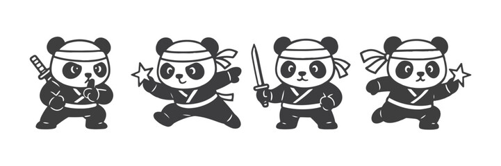 set of ninja panda mascot vector illustration