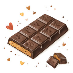 A cartoon-style chocolate bar emoji illustration, partly unwrapped to show squares of chocolate, isolated