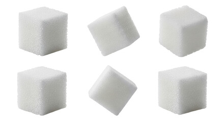 Isolated heap of sugar cubes for sweetening desserts and beverages with unhealthy sugar