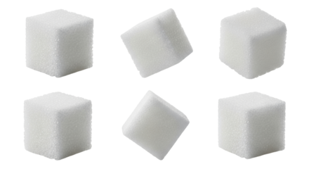 Isolated heap of sugar cubes for sweetening desserts and beverages with unhealthy sugar