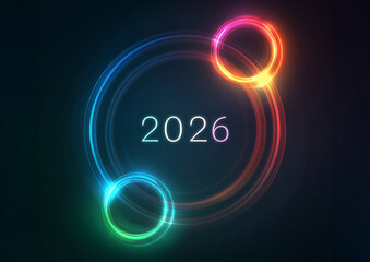 
Dark gradient background with glowing rings around "2026."