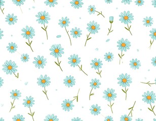 Obraz premium Delicate blue daisy floral pattern on a pristine white background