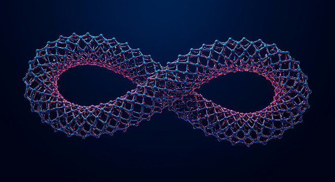 3 D infinity symbol made of blue and pink molecular structure