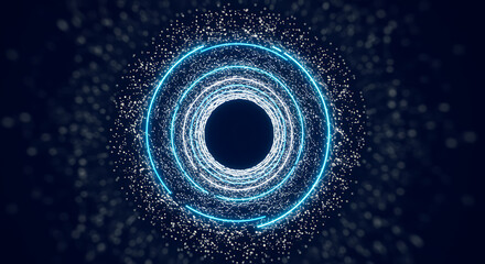 Blue and white glowing concentric circles in dark digital space