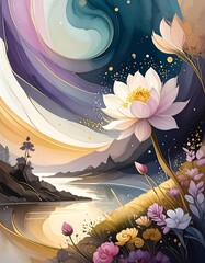 Whimsical floral landscape