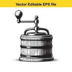 Vector art of vintage butter churn, vector illustration