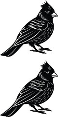 Silhouettes birds with crests facing right on a white background vector illustration. 