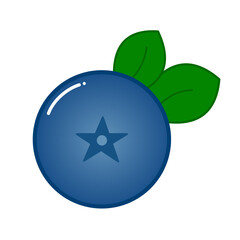 Blueberry Fruit Icon Vector Flat Style with Green Leaves – Minimalist Fresh Food Illustration for Logo, App, UI, Pattern, and Healthy Nutrition Design