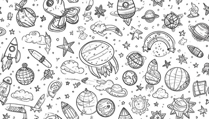 Whimsical space doodles pattern