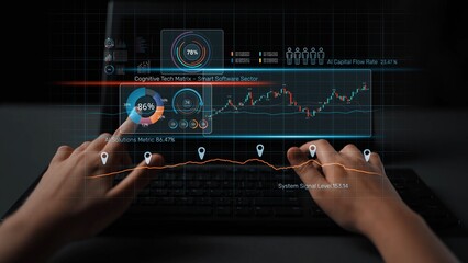 High-tech data visualization dashboard for analytics and performance tracking, including data visualization, trend, data report, and data chart. Marrow