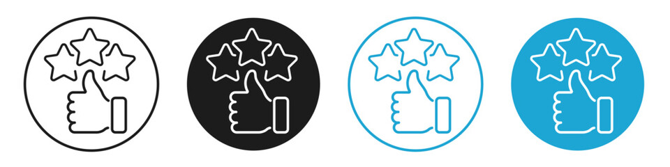 thumb up with 3 star line icon set