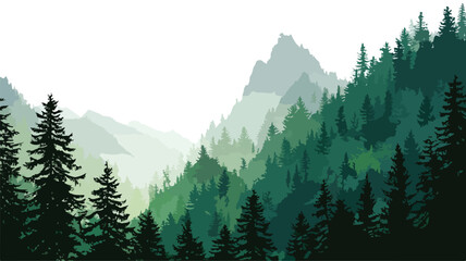 Majestic Green Forest Silhouette Against Mountain