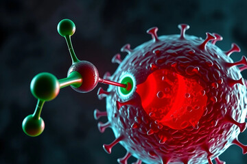 PFAS molecule interacting with a human cell. Scientific visualization