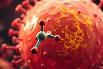 PFAS molecule interacts with the human cell. Visualization