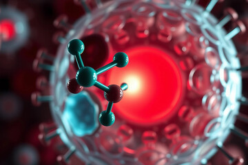 PFAS molecule interacts with a human cell. Visualization of the interaction process