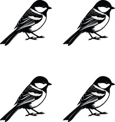 Silhouette chickadee bird set premium vector illustration. 