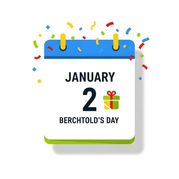 Flat Design January 2 Berchtold&rsquo;s Day Celebration with Gift Icon and Confetti