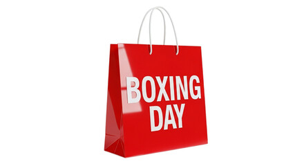 Photo of red shopping bag with boxing day text, isolated on transparent background