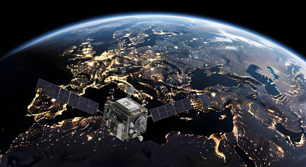 Satellite in Low Earth Orbit — High-Resolution Satellite Imagery, Earth Observation and Spacecraft Operations Over Planetary Horizon

