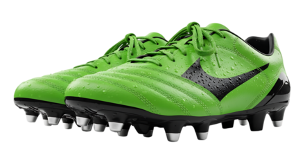 Pair of Bright Green Soccer Cleats Isolated on White Background.