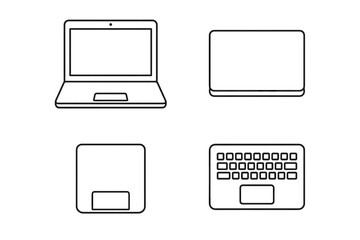 Minimalist line art: laptop and keyboard from various angles