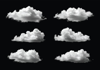 White realistic isolated steam or cloud on black background Vector