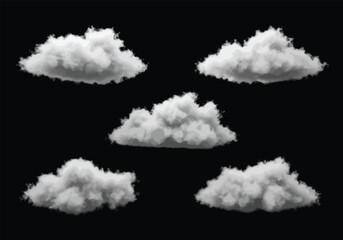 White realistic isolated steam or cloud on black background Vector
