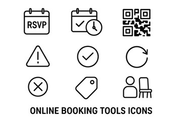 Online booking tools icons set with calendar and qr code graphics