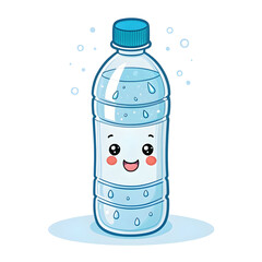 A simple, emoji-style plastic water bottle illustration with a blue cap, isolated on a white background,