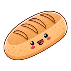A cartoon-style loaf of bread emoji illustration, golden brown crust with soft interior, isolated on white background