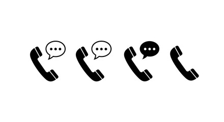 Four black telephone handsets with speech bubbles, each displaying different conversation states.