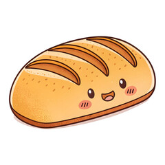 A cartoon-style loaf of bread emoji illustration, golden brown crust with soft interior, isolated on white background