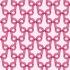 pink bows ribbon seamless pattern &mdash; repeating handdrawn ribbons in geometric layout for textile, fashion, girly decor and Valentines