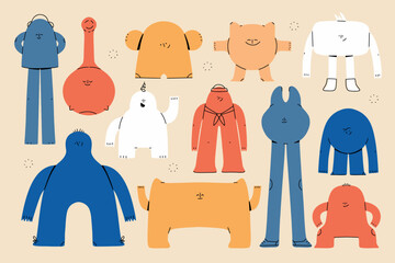 Cute cartoon monsters elements set.