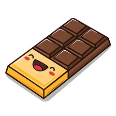 A cartoon-style chocolate bar emoji illustration, partly unwrapped to show squares of chocolate, isolated