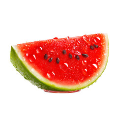 Juicy Watermelon Slice with Seeds and Condensation, Summer Refreshment, isolated on transparent background